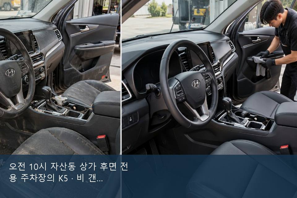 오전 10시 자산동 상가 후면 전용 주차장의 K5 · 비 갠 뒤의 작업